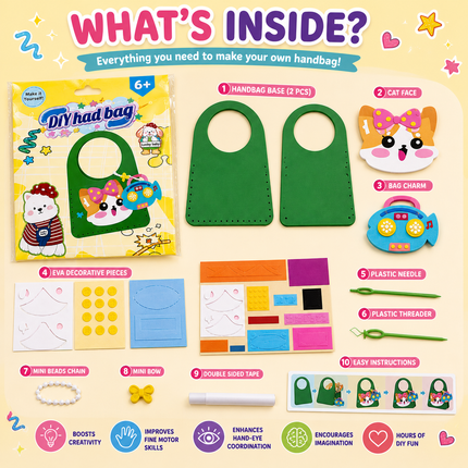 DIY Handbag Making Kit for Girls with 3D Stickers & Charms(Green)