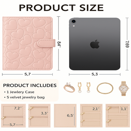 Heart Quilted Travel jewellery Organizer(Pink)