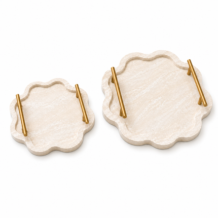 Stone Serving Tray Set of 2 with Gold Handles