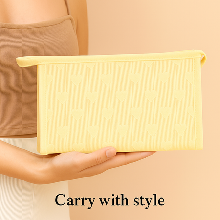 Mesh Cosmetic Pouch with Heart Design(yellow)