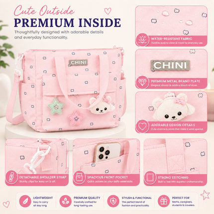 Baby Diaper Bag with Multiple Pockets and Shoulder Strap(Pink)