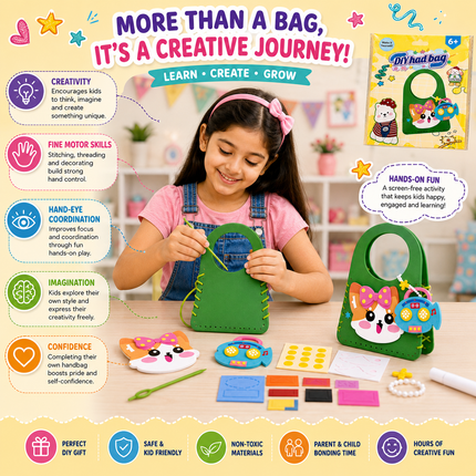 DIY Handbag Making Kit for Girls with 3D Stickers & Charms(Green)