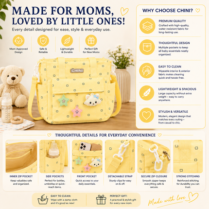 Baby Diaper Bag with Multiple Pockets and Shoulder Strap(Yellow)