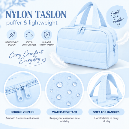 Premium Quilted 2-Side Opening Makeup & Travel Organizer Bag(Sky blue)