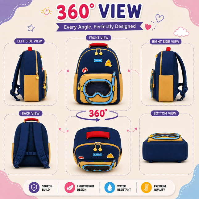 Kids School Backpack with Matching Sling Bag A (Navy)