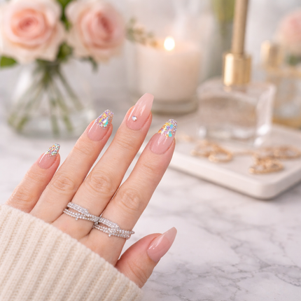 Ready to use Acrylic gel nails- Peach with rhineston (P012-06)