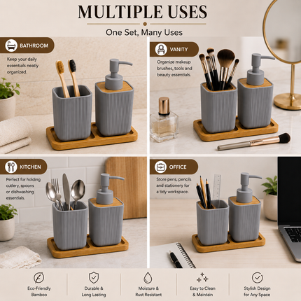 Bathroom Countertop Accessories Set (Grey)