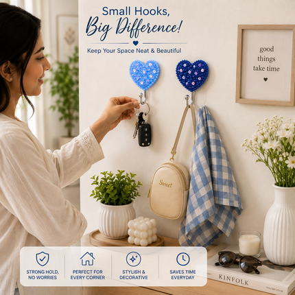Cute Decorative Wall Hooks Pack of 2 (Heart)