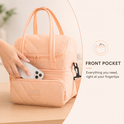 Double Layer Insulated Lunch Bag(Peach)