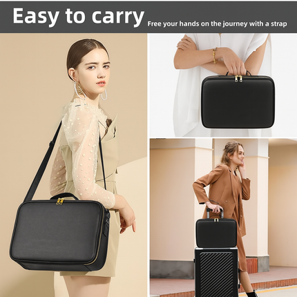 Large Makeup Case with LED Lighted Mirror(Black)