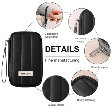 Quilted Travel Wallet Organizer (Black)