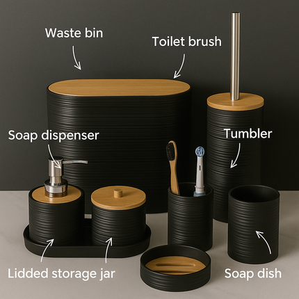 Modern Bathroom Organizer Set (Black)