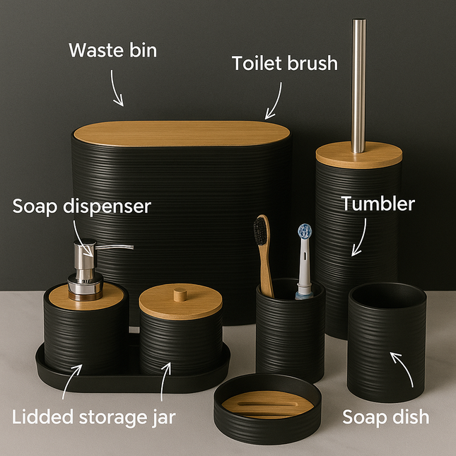 Modern Bathroom Organizer Set (Black)