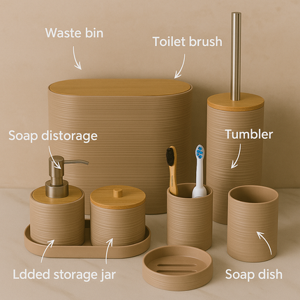 Modern Bathroom Organizer Set (Beige)