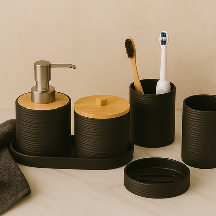 Modern Bathroom Organizer Set (Black)