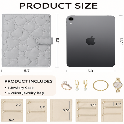 Heart Quilted Travel jewellery Organizer(Elegant Grey)