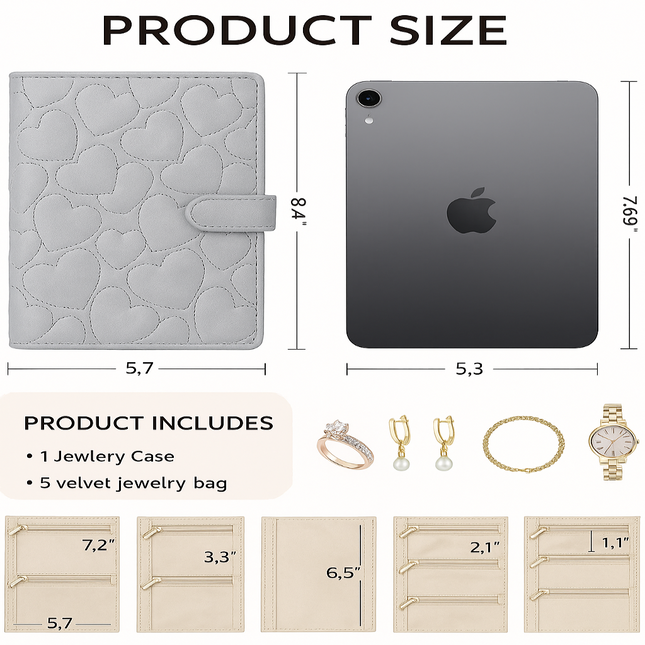 Heart Quilted Travel jewellery Organizer(Elegant Grey)