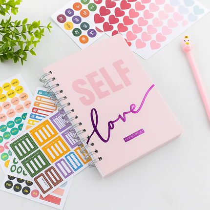Coslifestore Self Love Spiral Notebook/ Diaryâ Pink Motivational Journal, A5 Size, Ruled Pages for