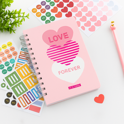 Coslifestore-Pink-Spiral-Notebook/ diary-with-Love-Forever-Heart-Print-Cute-Journal-for-Writing-Note