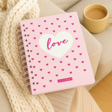 Coslifestore-Love-Heart-Notebook/ diary-Pink-Spiral-Bound-Diary-with-Aesthetic-Design-Perfect-for-Jo