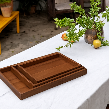 Premium 3-Piece Wooden Serving Tray Set â Elegant Rectangular Bamboo Design for Breakfast, Coffee,