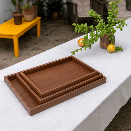 Premium 3-Piece Wooden Serving Tray Set â Elegant Rectangular Bamboo Design for Breakfast, Coffee,
