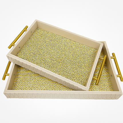 Coslifestore Set of 2 Decorative Serving Trays with Gold Handles â Premium Handcrafted Rectangular