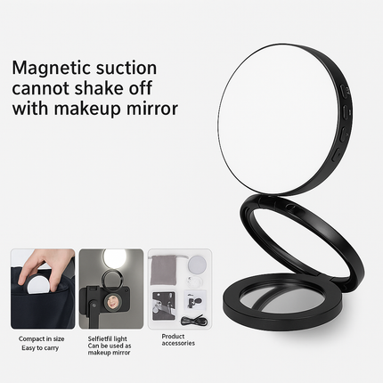 Magnetic Phone Holder with LED Mirror Light