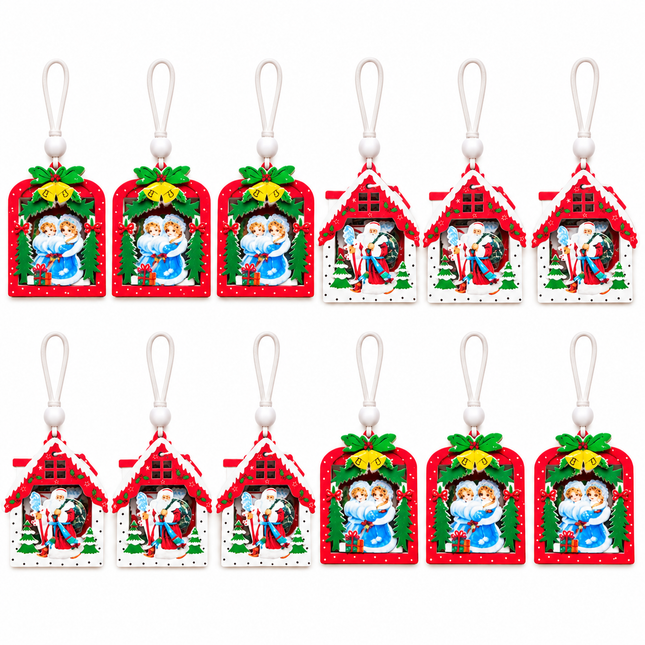 12 Pcs Christmas Ornaments for Tree, Hanging Wooden Christmas Decorations-F