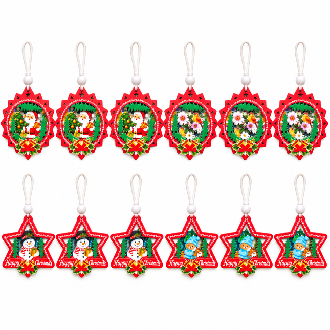 12 Pcs Christmas Ornaments for Tree, Hanging Wooden Christmas Decorations-E