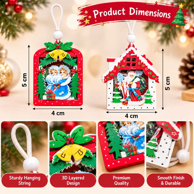 12 Pcs Christmas Ornaments for Tree, Hanging Wooden Christmas Decorations-F
