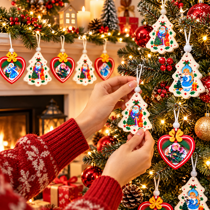 12 Pcs Christmas Ornaments for Tree, Hanging Wooden Christmas Decorations-C