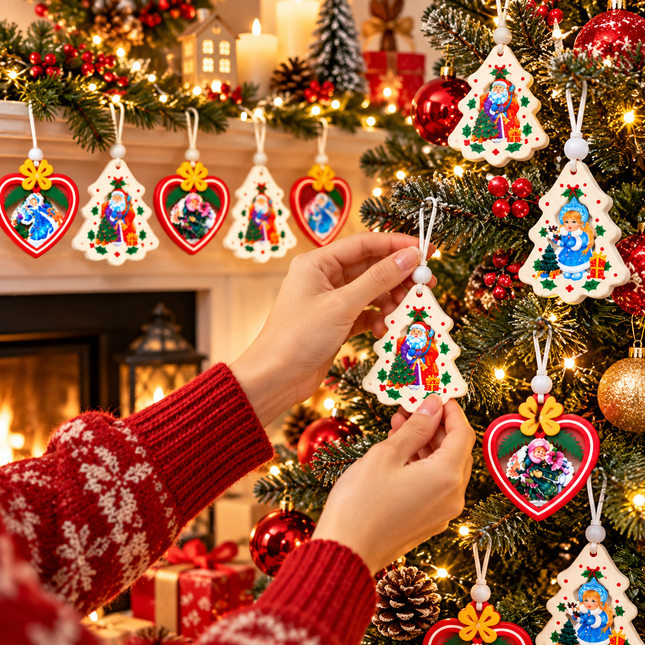 12 Pcs Christmas Ornaments for Tree, Hanging Wooden Christmas Decorations-C
