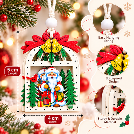 12 Pcs Christmas Ornaments for Tree, Hanging Wooden Christmas Decorations-D