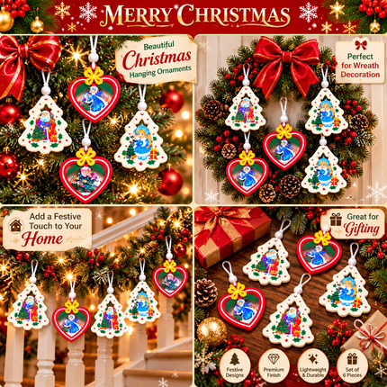 12 Pcs Christmas Ornaments for Tree, Hanging Wooden Christmas Decorations-C