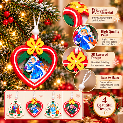 12 Pcs Christmas Ornaments for Tree, Hanging Wooden Christmas Decorations-C