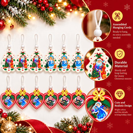 12 Pcs Christmas Ornaments for Tree, Hanging Wooden Christmas Decorations-C