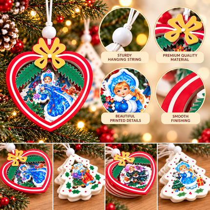 12 Pcs Christmas Ornaments for Tree, Hanging Wooden Christmas Decorations-A
