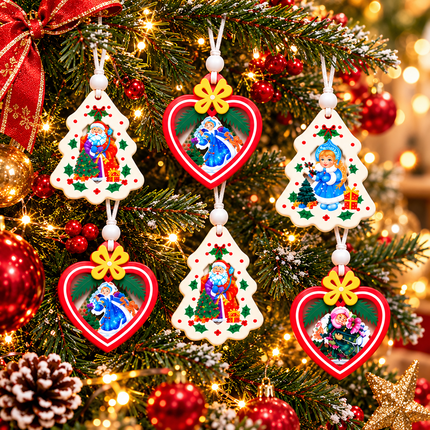 12 Pcs Christmas Ornaments for Tree, Hanging Wooden Christmas Decorations-C
