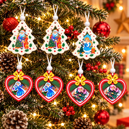 12 Pcs Christmas Ornaments for Tree, Hanging Wooden Christmas Decorations-A