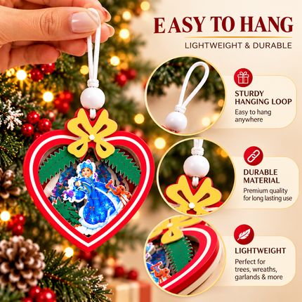 12 Pcs Christmas Ornaments for Tree, Hanging Wooden Christmas Decorations-A
