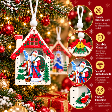 12 Pcs Christmas Ornaments for Tree, Hanging Wooden Christmas Decorations-D