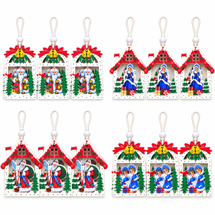 12 Pcs Christmas Ornaments for Tree, Hanging Wooden Christmas Decorations-D