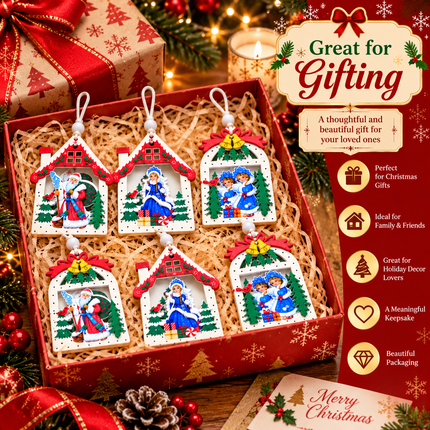 12 Pcs Christmas Ornaments for Tree, Hanging Wooden Christmas Decorations-D