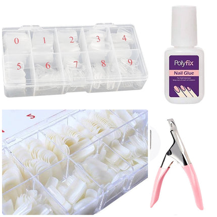 PACK OF 500 SQUARE NAILS WITH TIP CUTTER, EXTRA STRONG 10GM GLUE AND A COMPLIMENTARY TIP BOX