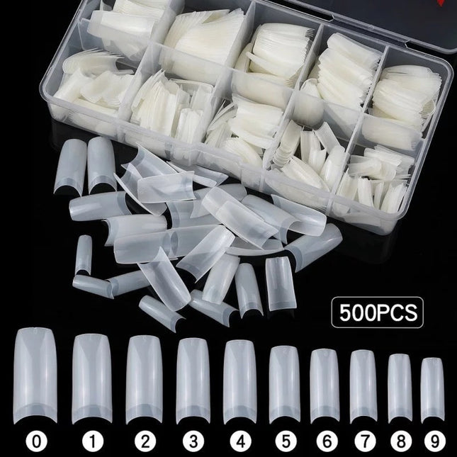 Pack-of-500-artificial-profesional-nails-shape-white-square-with-complimentary tip box