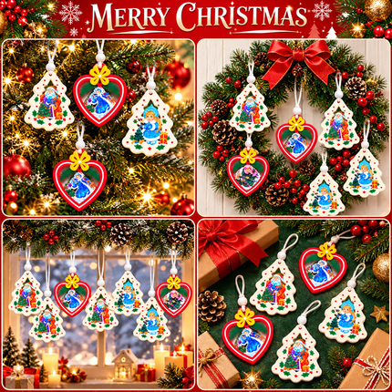 12 Pcs Christmas Ornaments for Tree, Hanging Wooden Christmas Decorations-A