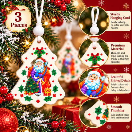 12 Pcs Christmas Ornaments for Tree, Hanging Wooden Christmas Decorations-C