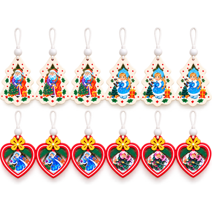 12 Pcs Christmas Ornaments for Tree, Hanging Wooden Christmas Decorations-A