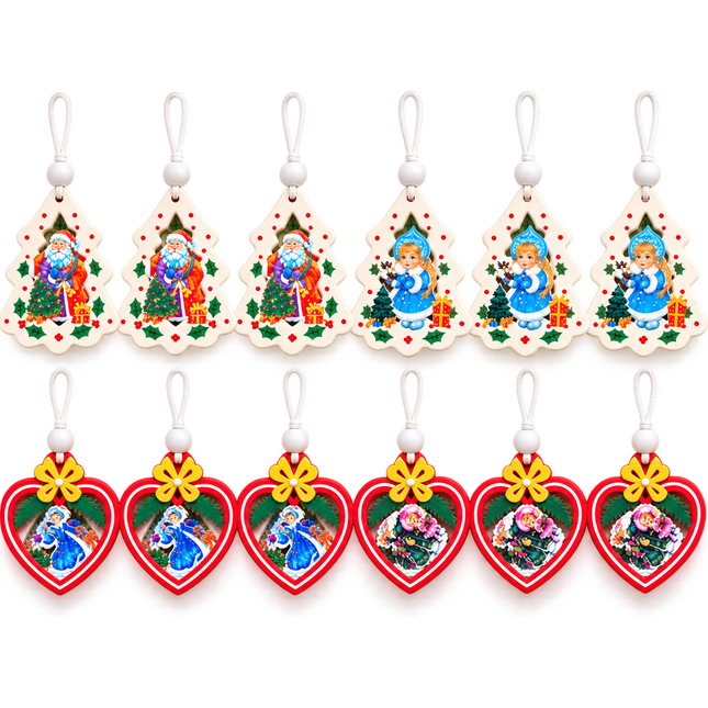 12 Pcs Christmas Ornaments for Tree, Hanging Wooden Christmas Decorations-A